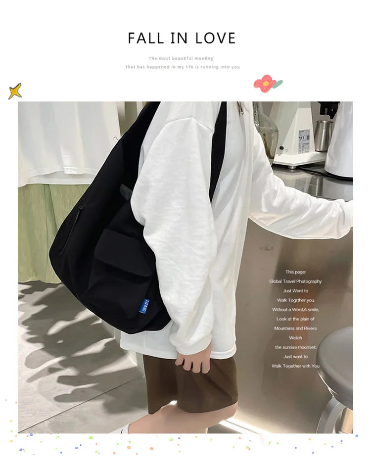 Japanese Casual Shoulder Bag Women Pure Color Large Capacity Handbags and Purses Student Book Bag Tote Bag Nylon Bag Bolso Mujer