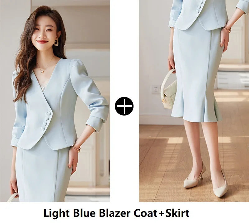 Formal Women Business Suits with Blazer Coat and Fishtail Skirt Professional Ladies Office Work Wear Uniform Clothing Sets