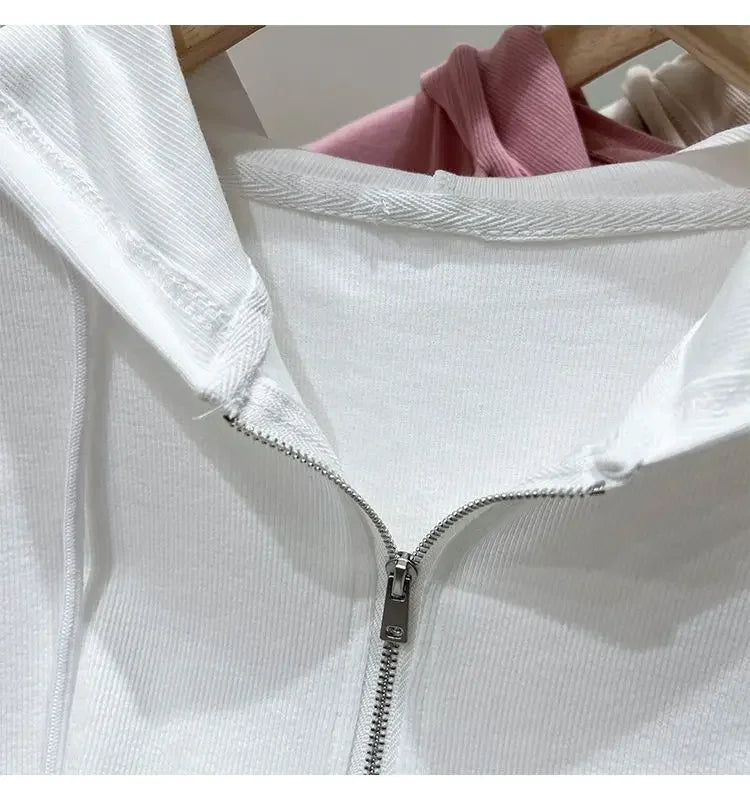 Hoodedslims Women's Double Zip Short Sleeve T-Shirt Cropped Top Sensible Design Polyester Fiber Summer 2025 New Arrival Jacket