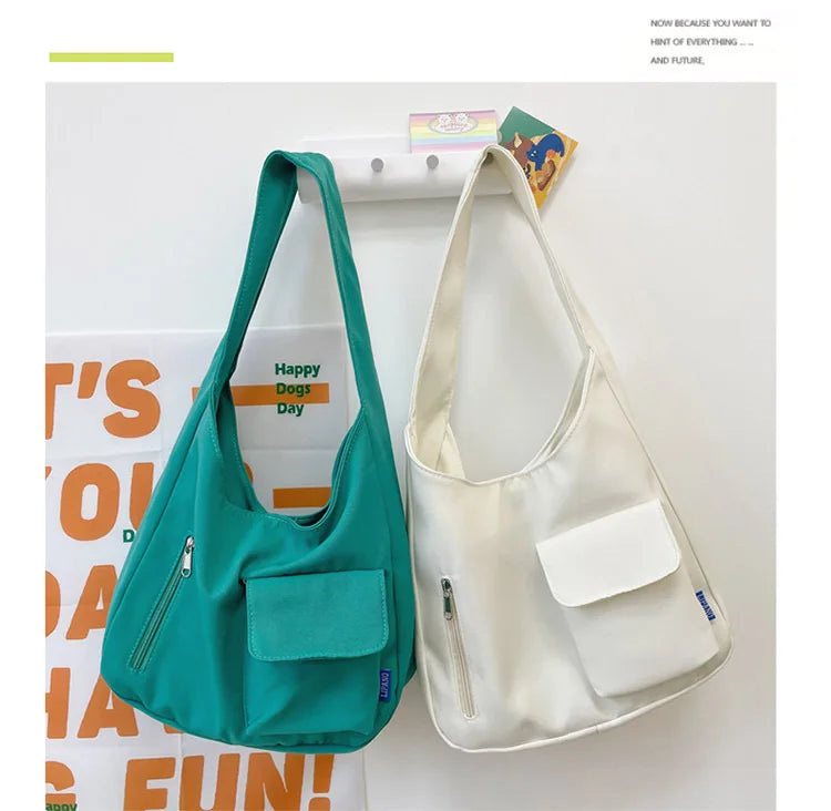 Japanese Casual Shoulder Bag Women Pure Color Large Capacity Handbags and Purses Student Book Bag Tote Bag Nylon Bag Bolso Mujer