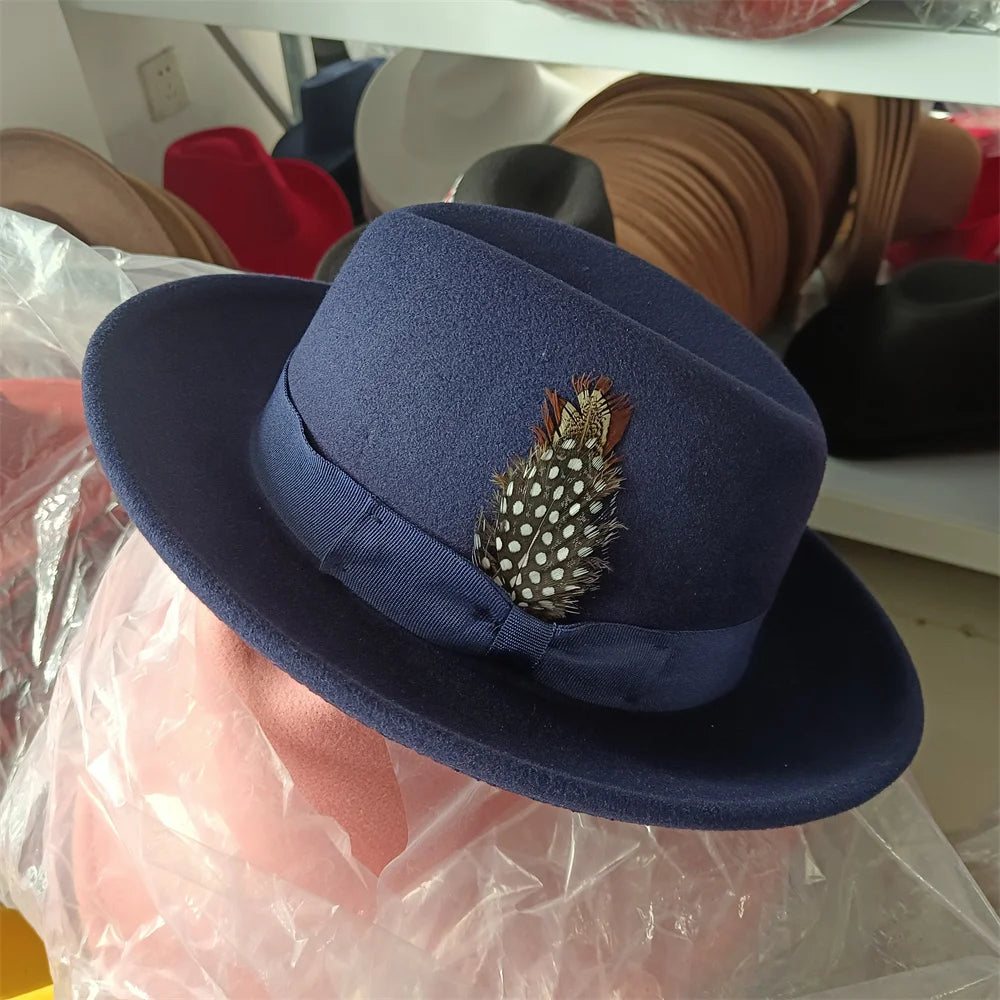 2024 New Fashion Women Men's Fedora Church Roll Up Brim Homburg Jazz Hat Feather Hat Lady Gentleman Gambler Panama Trilby Hat