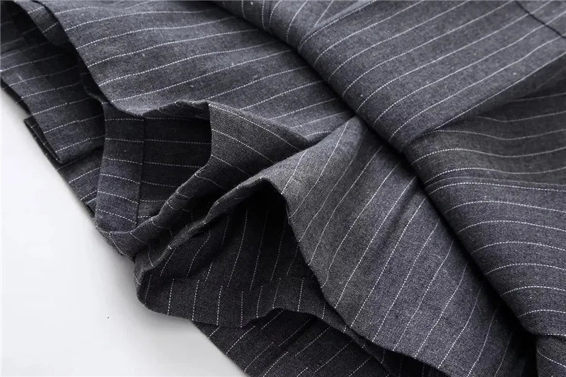 MUJER Women's Shorts Skirts High Waist Pleated Skirt Shorts Women Striped Bermuda Shorts Woman Fashion Casual Mini Shorts Women