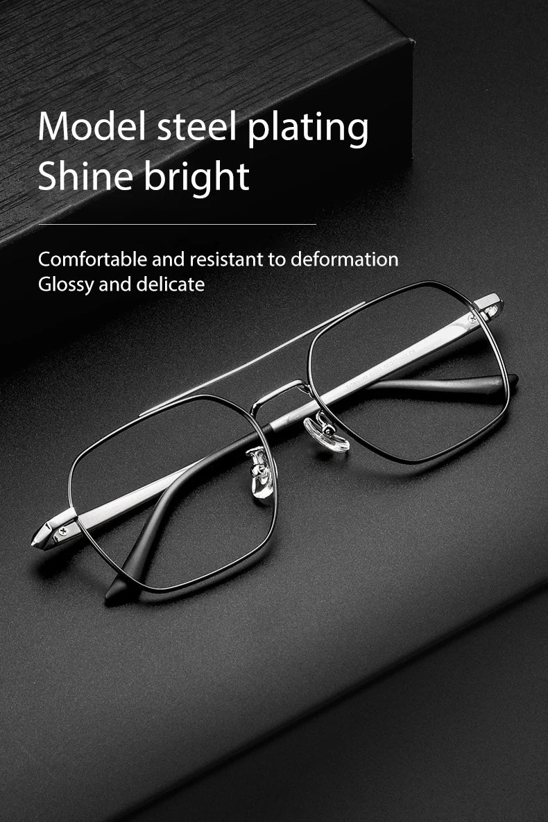 Full Rim Metal Frame Glasses for Men and Women, Titanium Legs, Retro Style, Polygon Myopia Eyewear, New Arrival