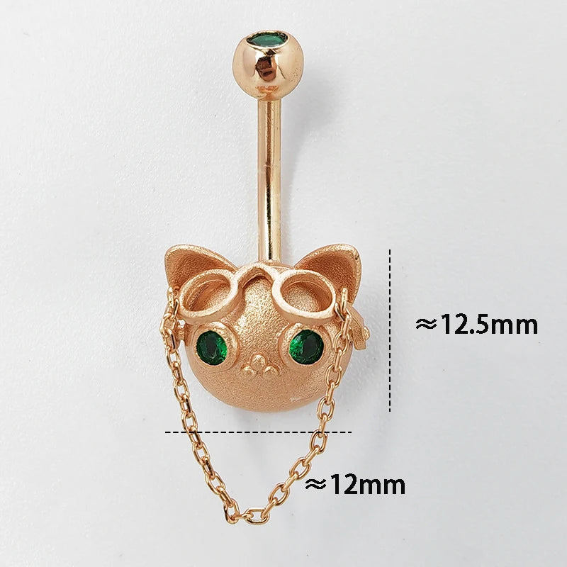 MIQIAO 925 Silver Belly Rings Body Piercing Glasses Cat Luxury Woman Jewelry Navel Piercing Silver High Quality Rose Gold Color