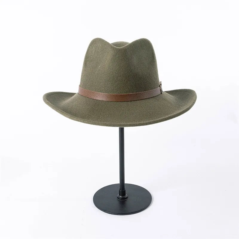 USPOP 2022 New Autumn Vintage Belt Wide Brim Wool Jazz Fedoras Winter Women Wool Hats