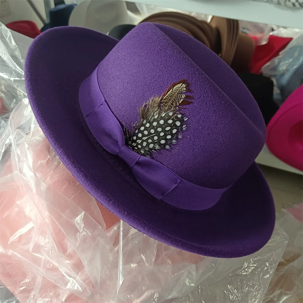2024 New Fashion Women Men's Fedora Church Roll Up Brim Homburg Jazz Hat Feather Hat Lady Gentleman Gambler Panama Trilby Hat