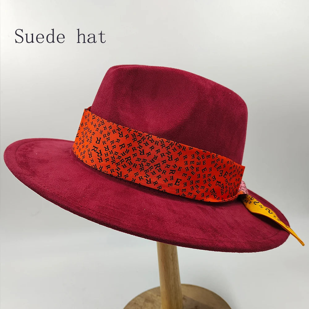Hand-painted Fedora Hat Men's and Women's Hat Panama Spring Autumn Ribbon Suede Fedora Hat Wide Brim Jazz Cap 2023