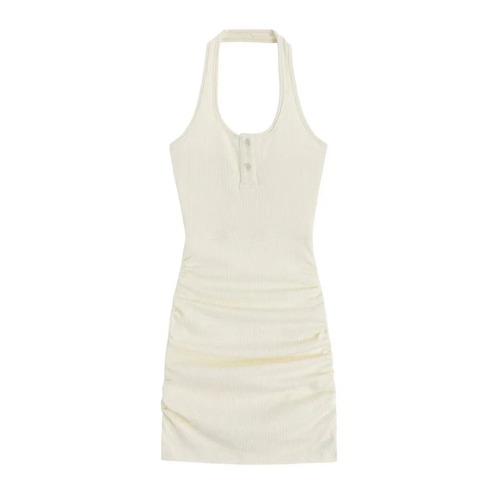 Sexy WOMENGAGA New Halter Neck Strap Summer Beach Mini Dress Elegant Streetwear Tops Frocks Korean Style Cute Girl Sweet 295C