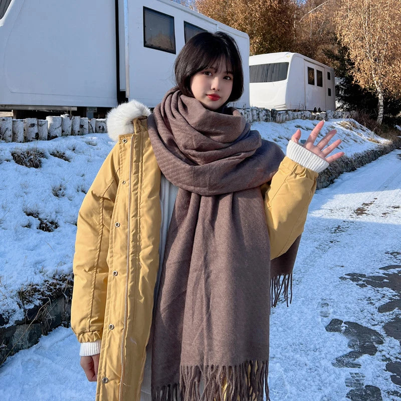 Winter Knitted Cashmere Vintage Scarf Ladies Women Hijab Scarve Pashmina Mujer Female Foulard Bufanda Big Blanket Shawl Echarpe