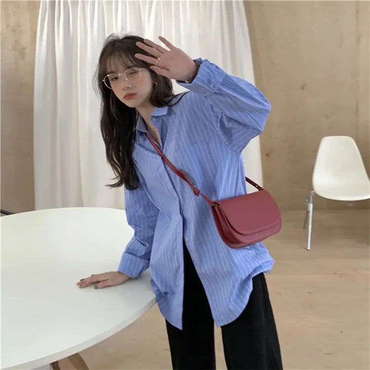 Sun Protection Korean Style Women's Clothing Spring and Summer Stripe Long Sleeve Blouses Outdoor Cardigan Clothes Shirts