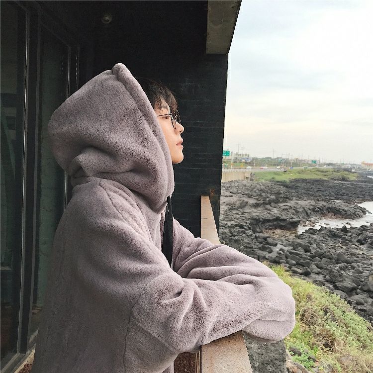 2023 Autumn New Light Luxury Fashion Hooded Sweater Men Loose Long-sleeved Warm Plush Jacket Top Boutique Clothing Simple Style