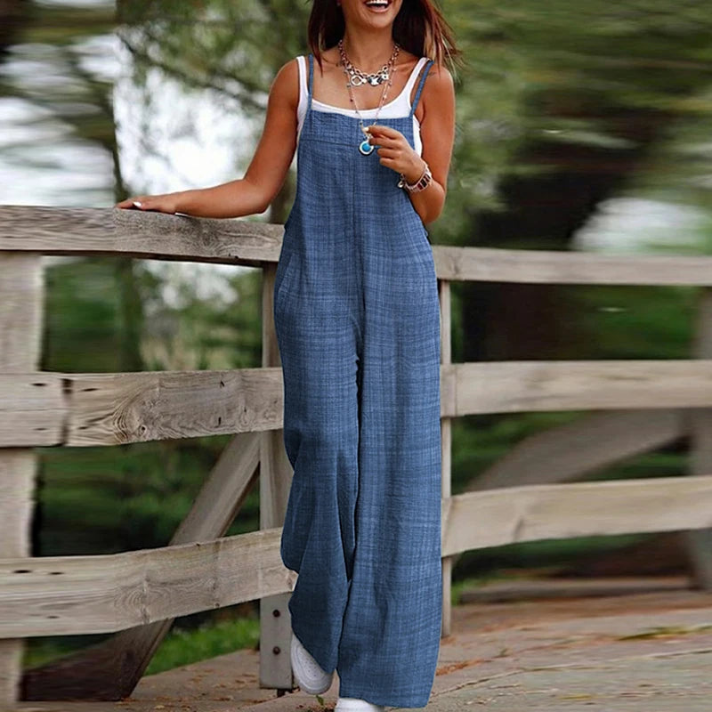 Casual Sleeveless Strap Long Pants Romper Playsuit 2023 Summer Female Party Overall High Street Solid Color Women's Jumpsuit