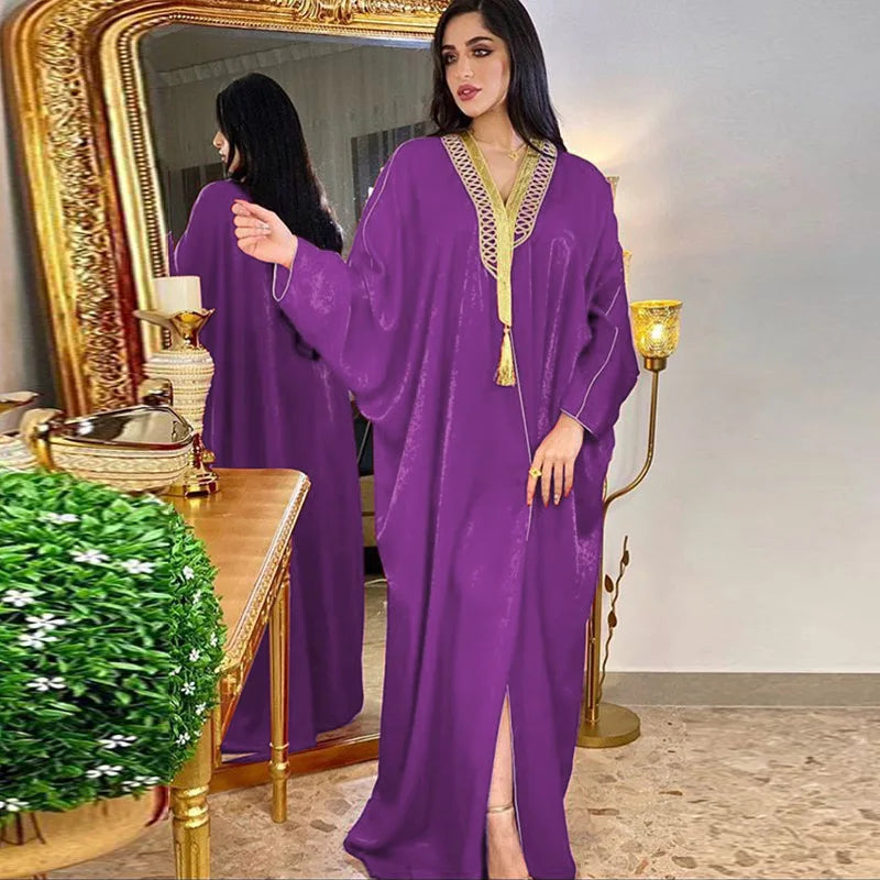Ramadan Satin Dress Muslim Fashion Ropa De Mujer Envio Gratis  Abayas for Women 2022 American Clothing Bat Sleeve Robe Vestido