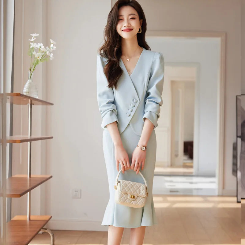 Formal Women Business Suits with Blazer Coat and Fishtail Skirt Professional Ladies Office Work Wear Uniform Clothing Sets
