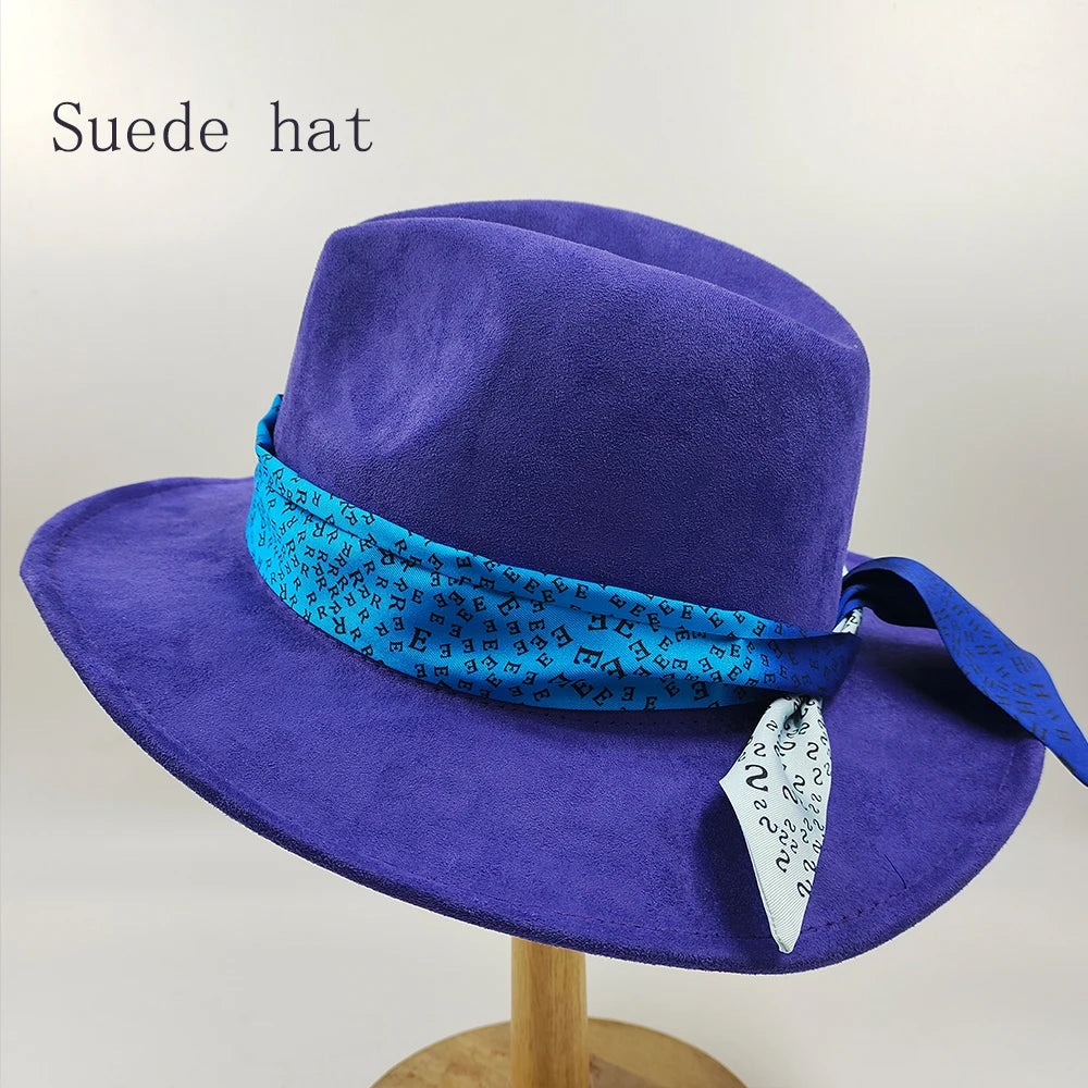 Hand-painted Fedora Hat Men's and Women's Hat Panama Spring Autumn Ribbon Suede Fedora Hat Wide Brim Jazz Cap 2023
