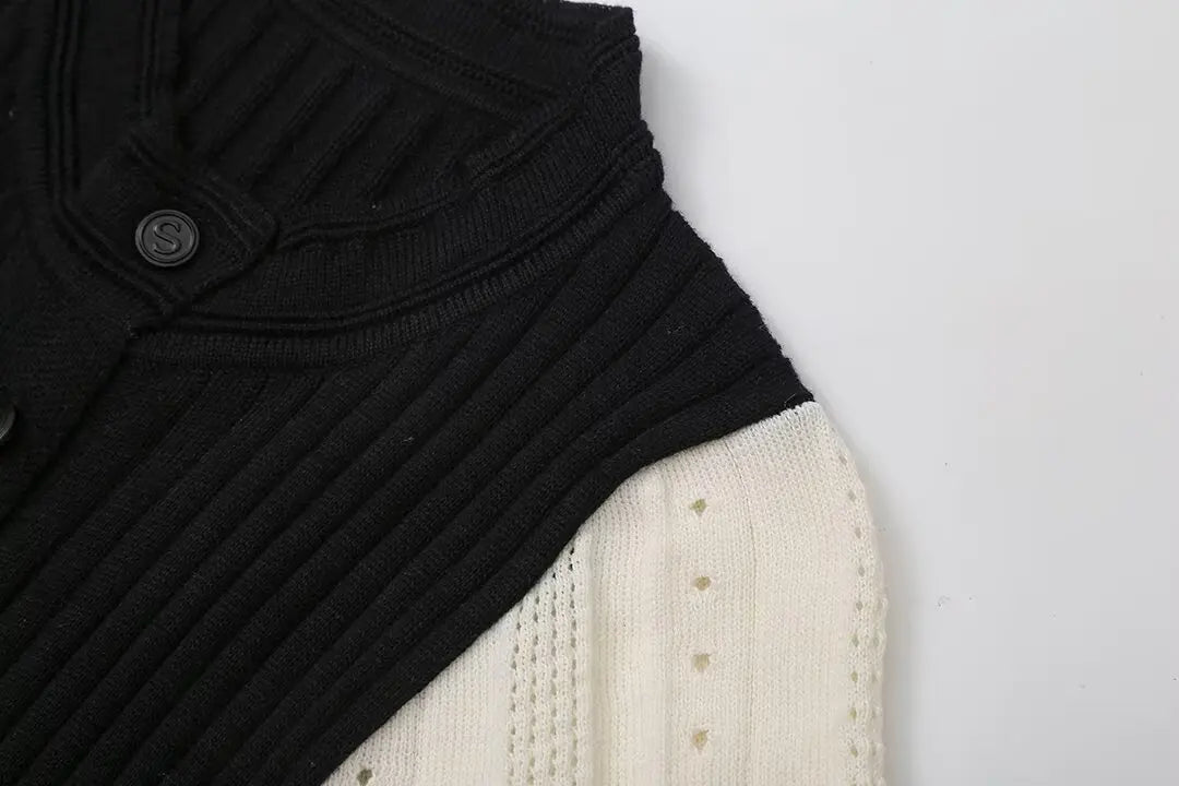 Elegant Knitted Single Breasted Midi Dress Women's Patchwork Dresses Female 2025 Summer Robe New Black Beige Robes Evening Party