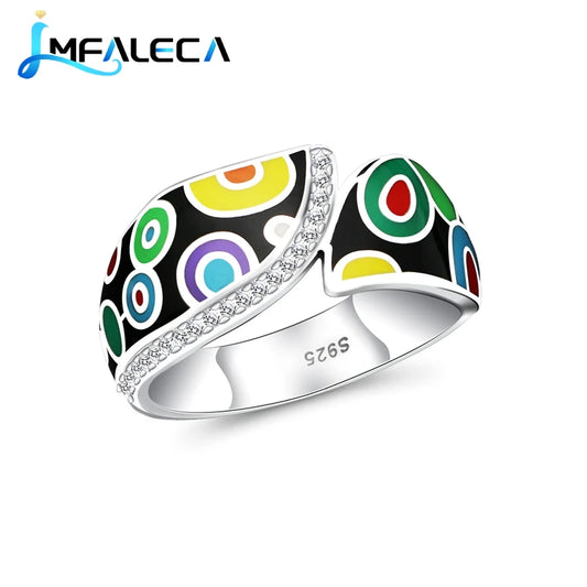 Silver Ring for Women Multicolor Enamel Decoration 925 Sterling Silver Handmade Ring with Zircon Luxury Fine Jewelry