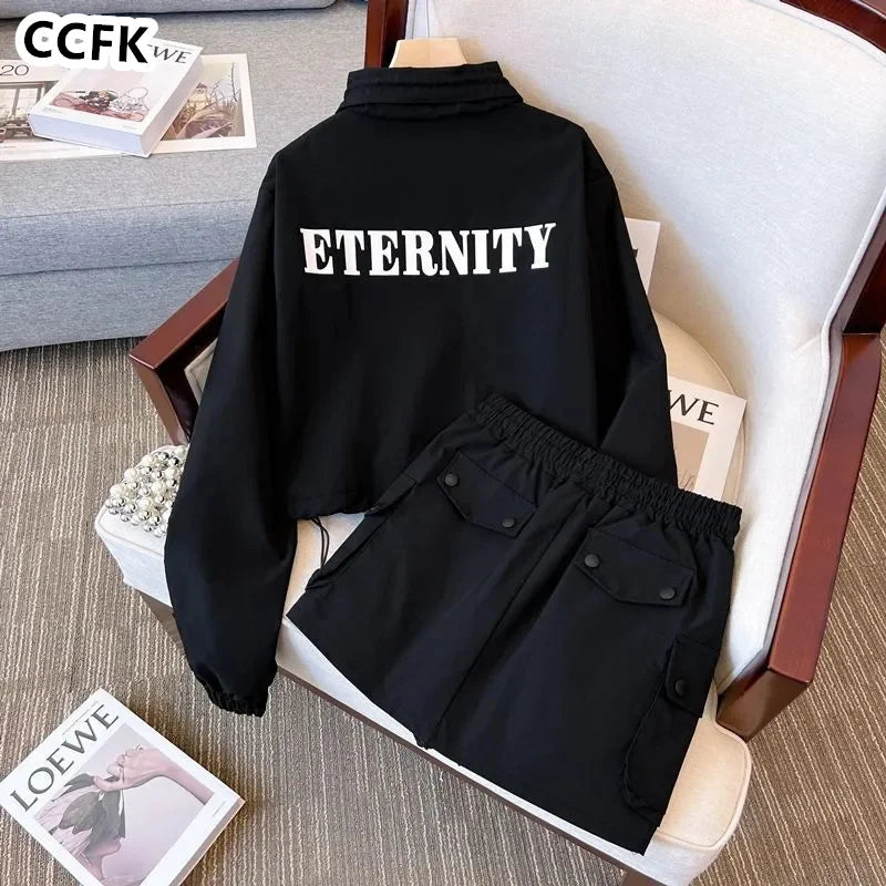 Techwear Grunge Aesthetic Skirt Set Emo Egirl Clothes Black Sporty Women Vintage Gothic Hoodies Cargo Skirts Y2k 2023 Autumn New