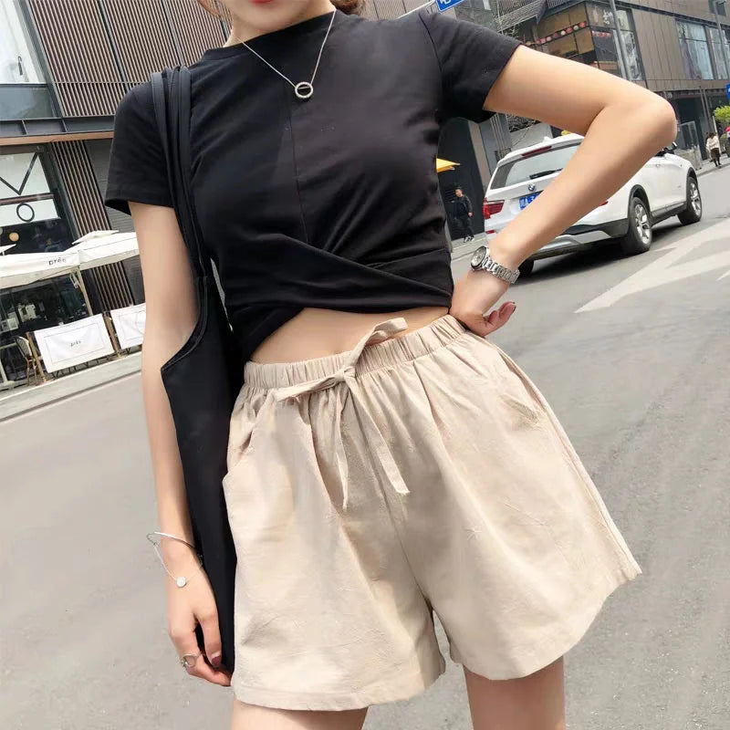 Cotton Linen Shorts Women Fashion Workout Shorts High Waiste Short Pants Ladies Black Shorts Casual Women Shorts Sport Femme