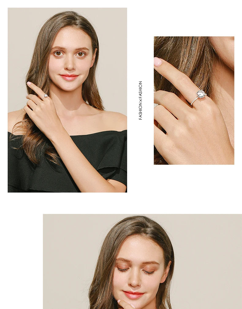 2023 Classic Luxury Real Solid 925 Sterling Silver Ring 3Ct 10 Hearts Arrows Zircon Wedding Jewelry Rings Engagement For Women