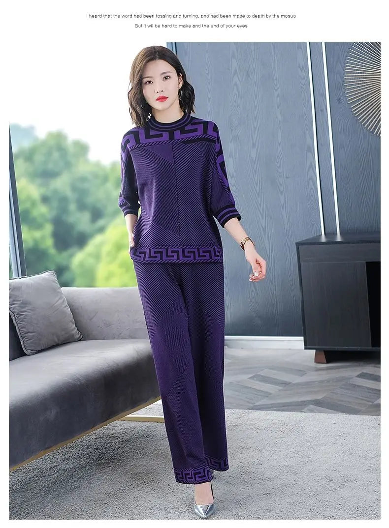 Two piece Women's Knitwear Casual Sets 2025 Spring Autumn New Loose Fashion Temperament Pullover Tops+Wide leg Pants Female