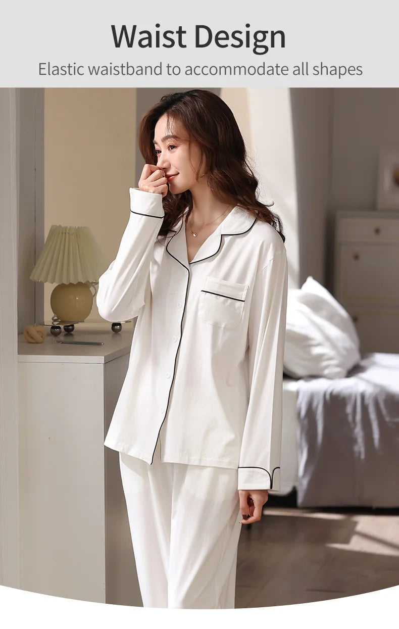 Modal Couples Matching Clothing Set White Pajama For Women Men PJ Pijama Mujer Sleepwear Cotton Pyjama Pour Femme Home Clothes
