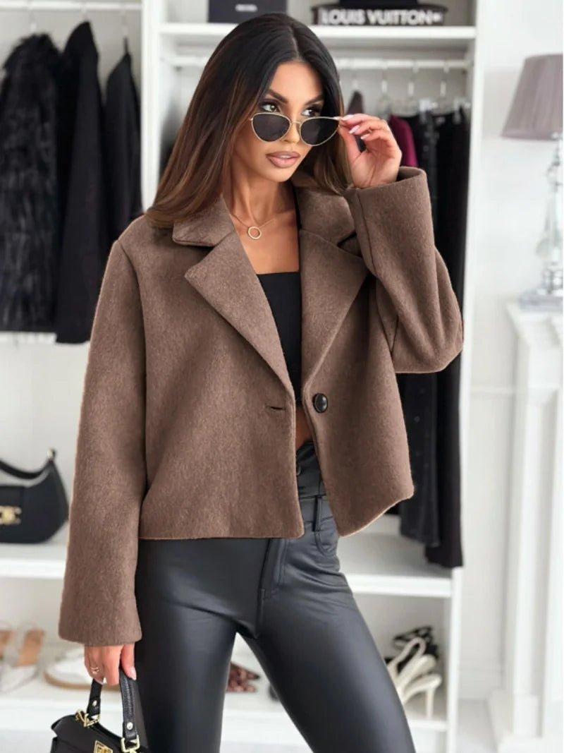  Cropped Trench Coat for Women 2024 Fall Winter Wool Coats Peacoat Casual Trendy Blazer Jackets