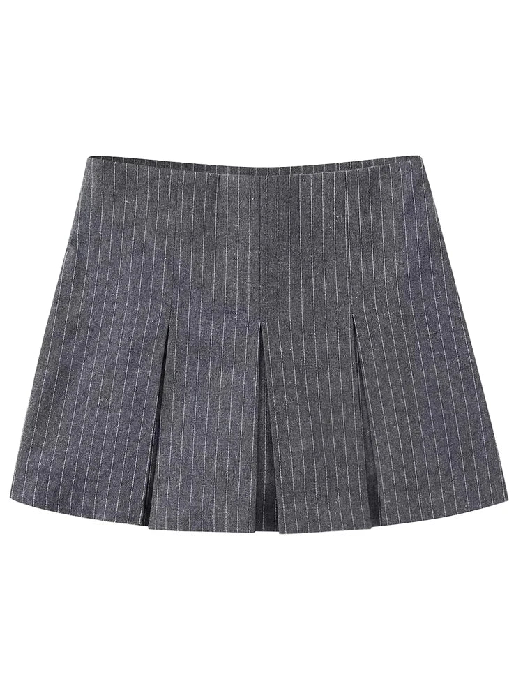MUJER Women's Shorts Skirts High Waist Pleated Skirt Shorts Women Striped Bermuda Shorts Woman Fashion Casual Mini Shorts Women