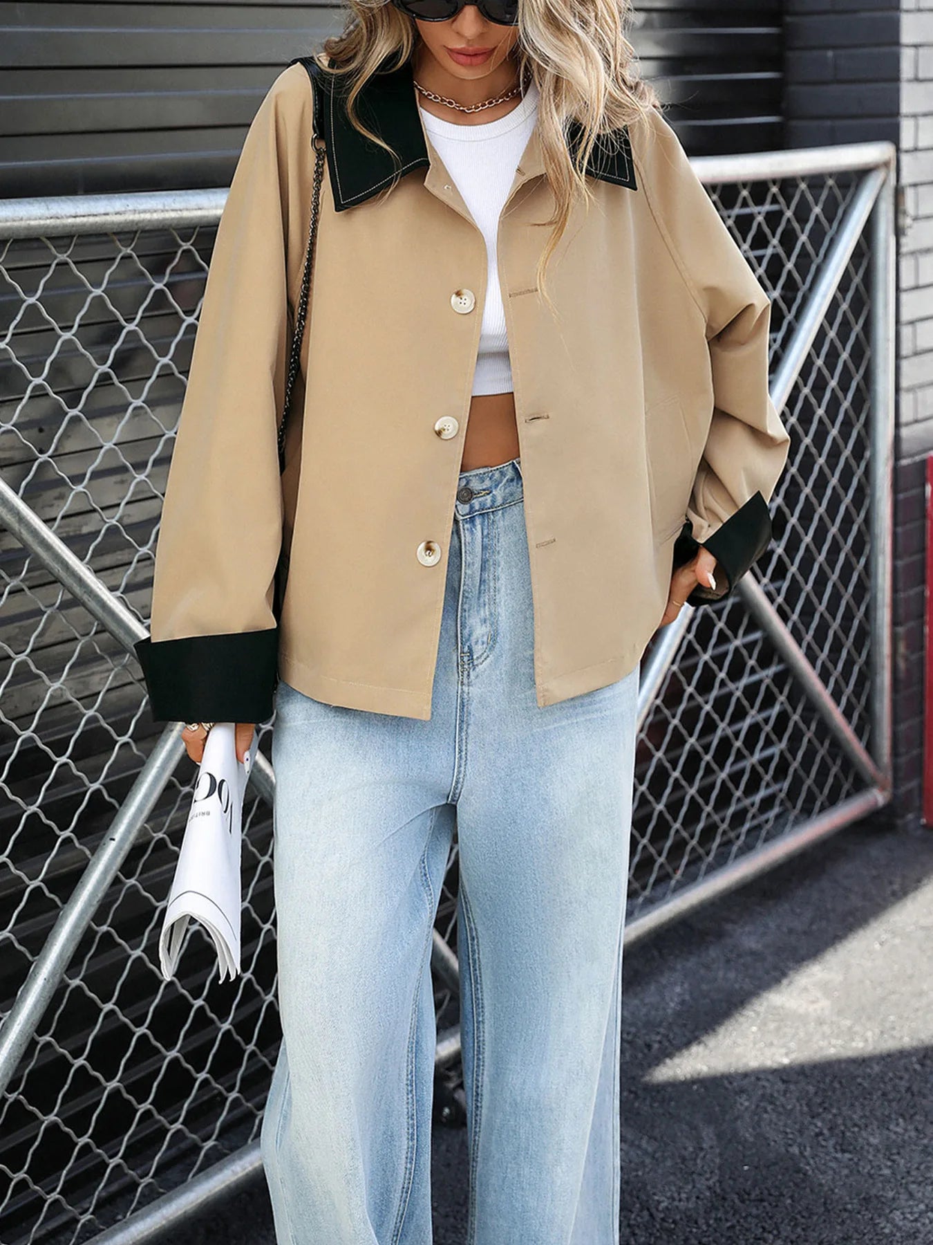 Coats Women Short Coat Casual Turn Down Collar Autumn Y2k Streetwear Jackets Work Regular Elegant Splice Jacket 2025 Office