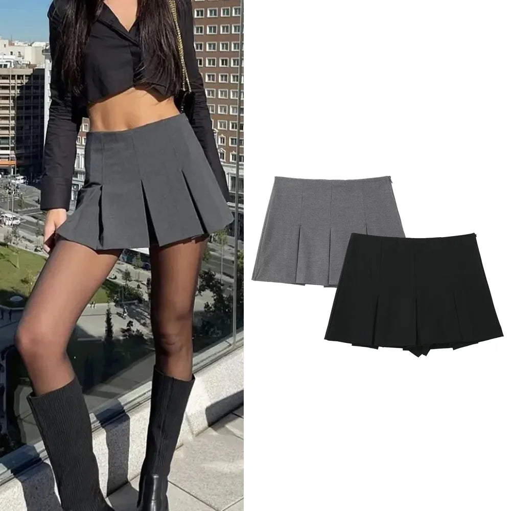 MUJER Women's Shorts Skirts High Waist Pleated Skirt Shorts Women Striped Bermuda Shorts Woman Fashion Casual Mini Shorts Women