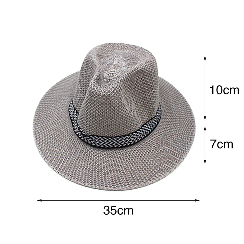 Men Wide Brim Jazz Hat Retro Trendy Chapeau Caps Wedding Party Fedora Hats Vintage Western Panama Travel Sunhat Straw Gorras