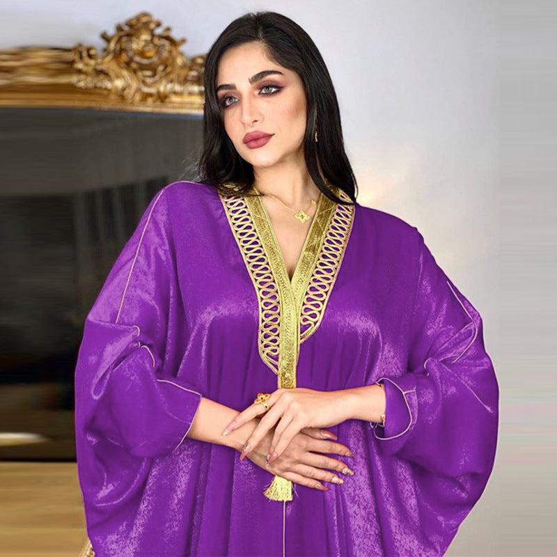 Ramadan Satin Dress Muslim Fashion Ropa De Mujer Envio Gratis  Abayas for Women 2022 American Clothing Bat Sleeve Robe Vestido