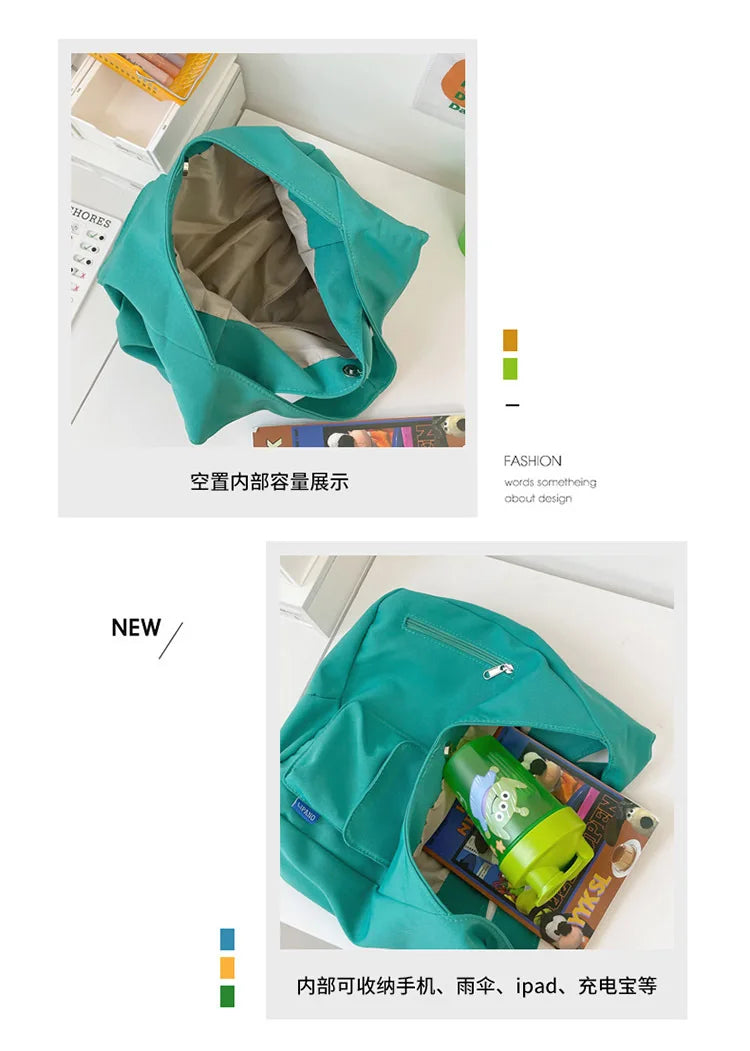 Japanese Casual Shoulder Bag Women Pure Color Large Capacity Handbags and Purses Student Book Bag Tote Bag Nylon Bag Bolso Mujer