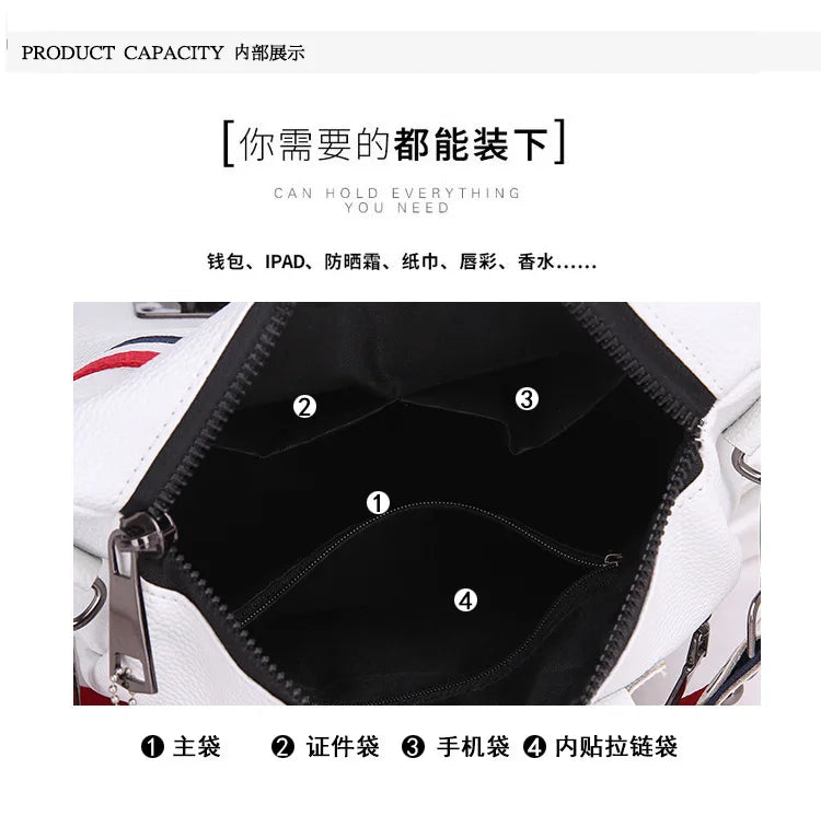 WHITE BLACK Bags For Women  New Fashion Zipper Ladies Backpack PU Leather School Bag Crossbody shoulder bag for you