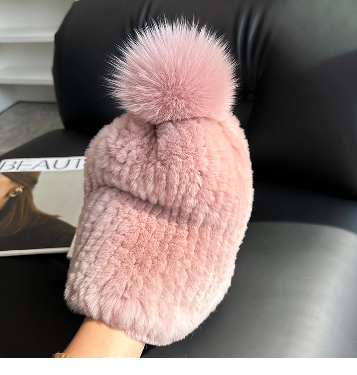 Real Rex Rabbit Fur Hat For Women Winter Thickened Fur Hat Warm Ear Protection Hat Hand Knitted Fur Hat Outdoor Natural Fur Hats