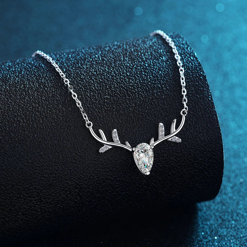 100% 925 Sterling Silver Deer Necklace Luxury 5*8mm Zircon Pendant Necklaces For Women Girl Anniversary Party Best Jewelry Gifts