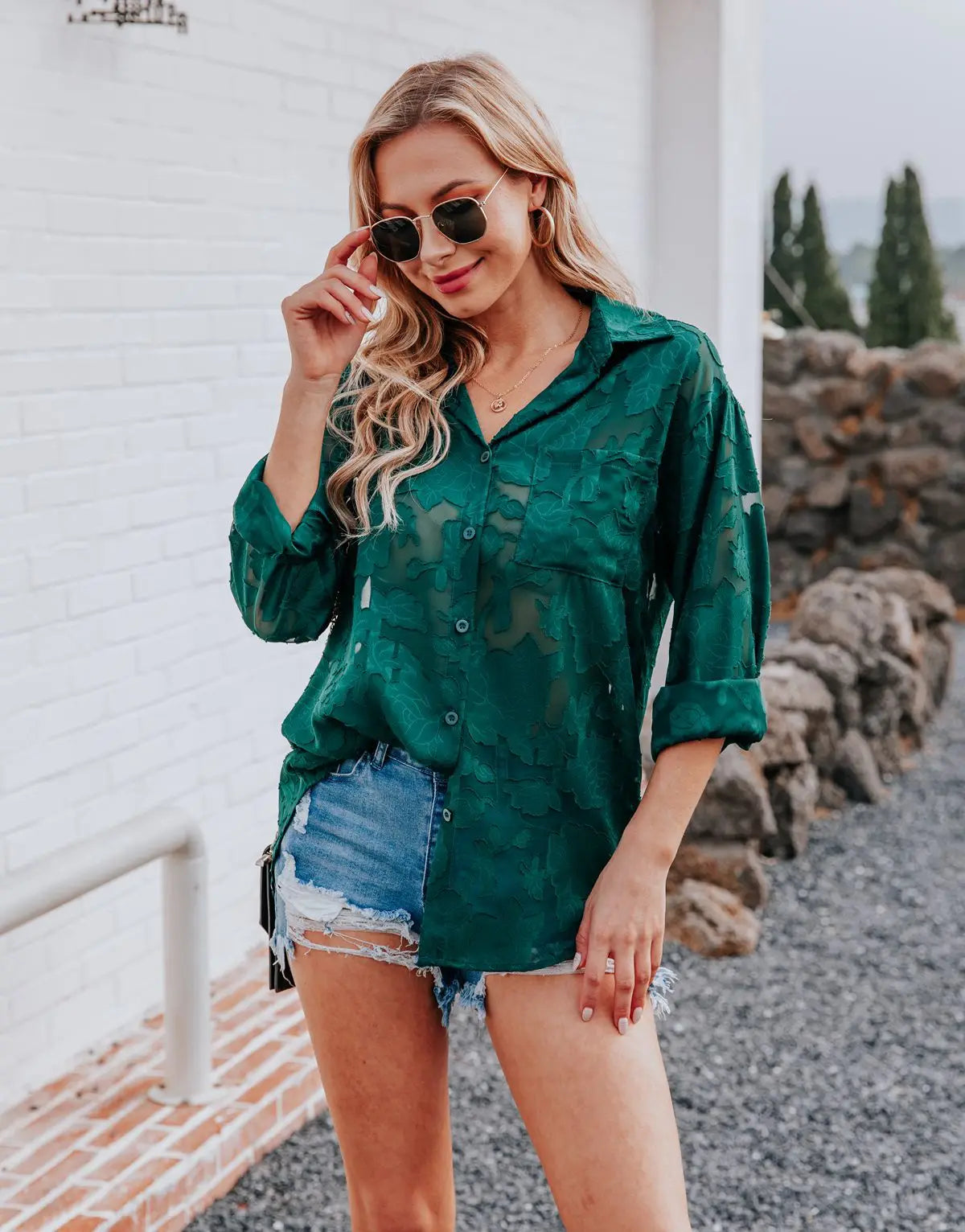 Elegant Long Sleeve Lapel Lace Blouse Office Lady Spring Summer Hollow Out Jacquard Loose Shirt Oversized Tops Luxury Chic Tunic