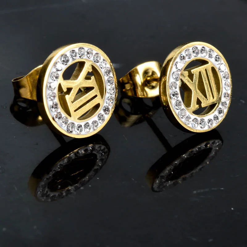 Charmoment Cute Numbers and Letters Golden Zircon Stainless Steel Stud Earrings for Women Luxury Quality Korean Fashion Jewelry