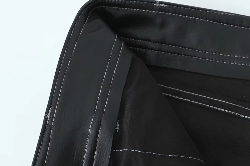 2023 Women's Autumn Black Faux Leather Wide Leg Fleece Pants Vintage Winter High Waist Office Lady PU Female Trousers Mujer