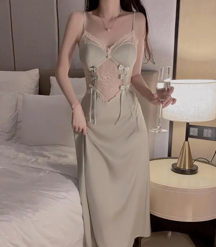 Sexy Lace Nightgown Sleepdress Women Underwear Rayon Sleepwear Nightdress Homewear Summer New Sleepshirt Dressing Gown Lingerie