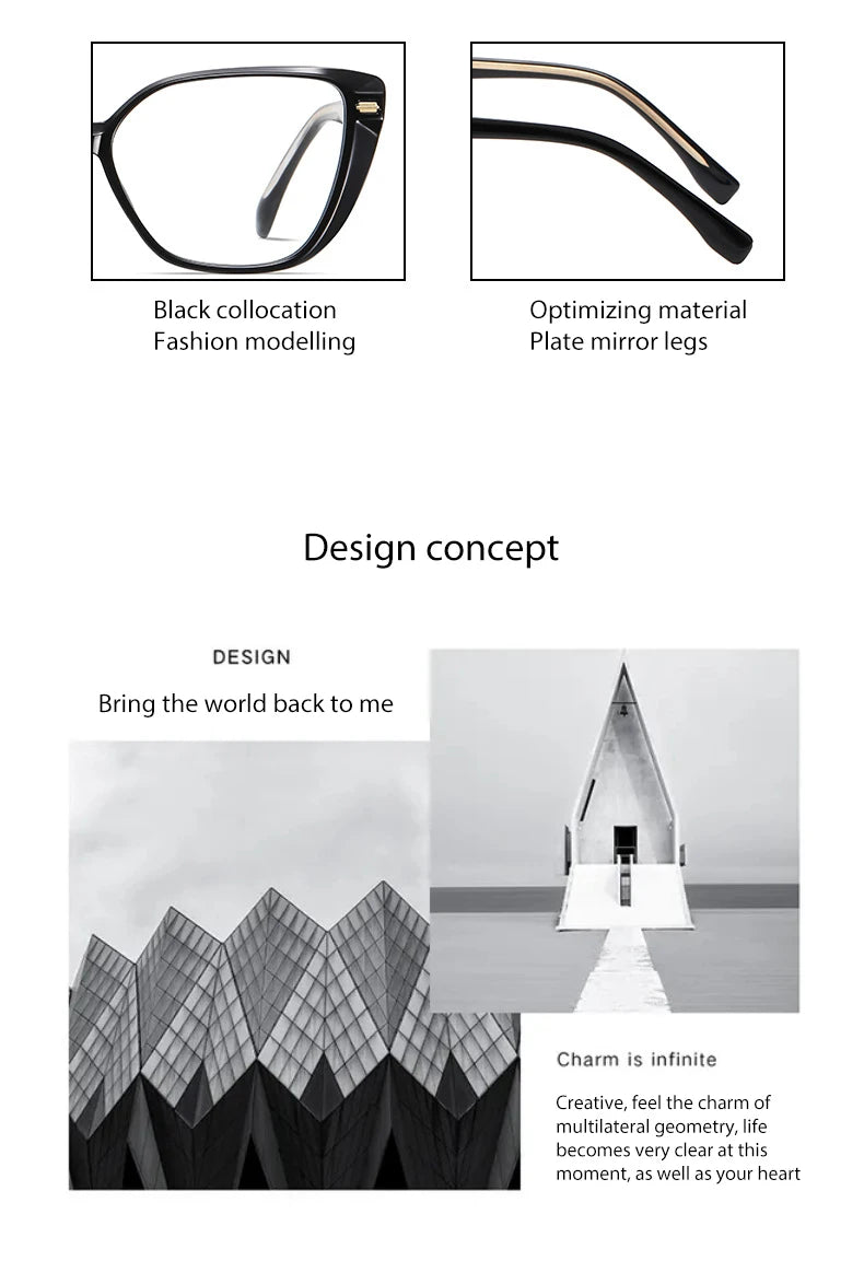 Women Fashion Cat Eye Shape Optical Glasses Frame with Recipe Prescription Female Eyewear Stylish Full Rim TR-BC908