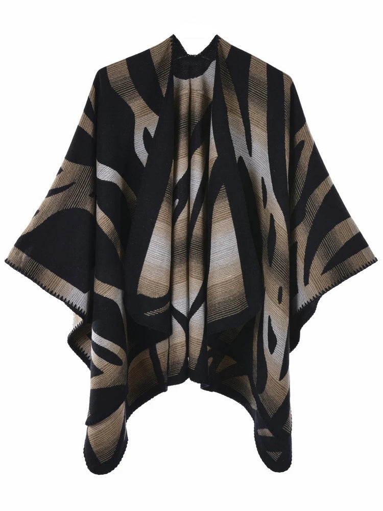 Imitation Cashmere Women Zebra Print Scarf Vintage Winter Warm Shawl Wrap Female Casual Knitted Warm Split Soft Thick Blanket