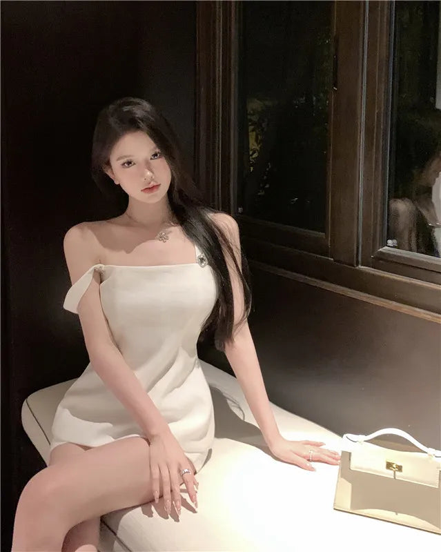 Aoi Summer Y2k Women 2 Piece Suit French Back Bowknot Collar Luxury Diamond Spaghetti Vestidos Sexy Strap Camisole+Shorts Set