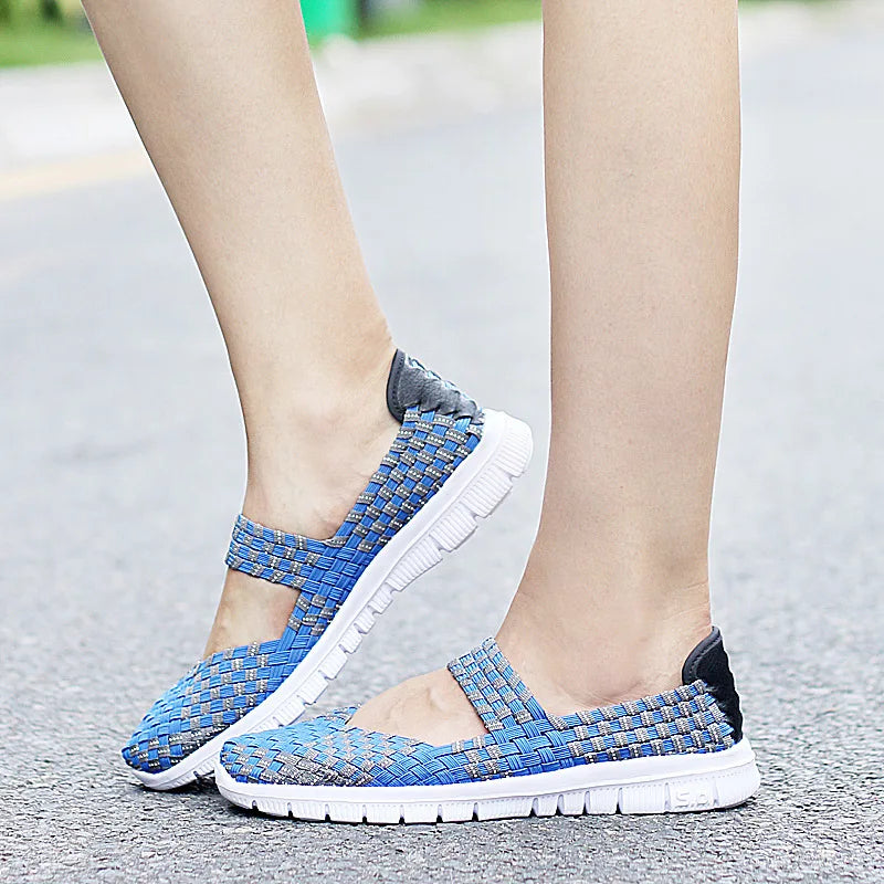 Women Running Sneakers Shoes Summer Breathable Walking Woven Shoe Anti-slip Handmade Weave Lightweight Female Flats Casual Shoe