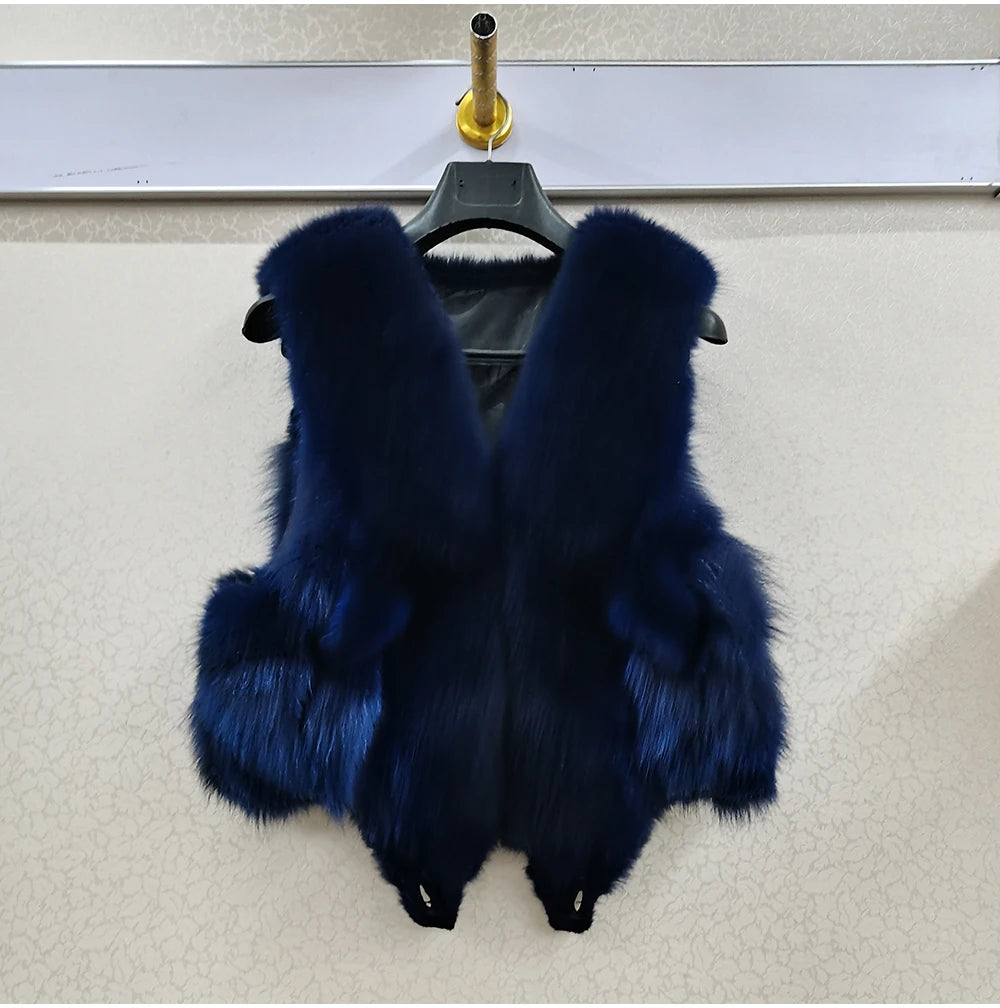 2025 Women Luxury 100% Genuine Real Fox Fur Vest Natural Soft Fox Fur Sleeveless Jacket New Lady Quality Warm Real Fox Fur Gilet