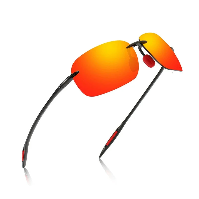 The Matrix Polarized Classic Sports Rimless Sunglasses Men Orange Male Driving Rectangle Ultralight Frame Sun Glasses UV400