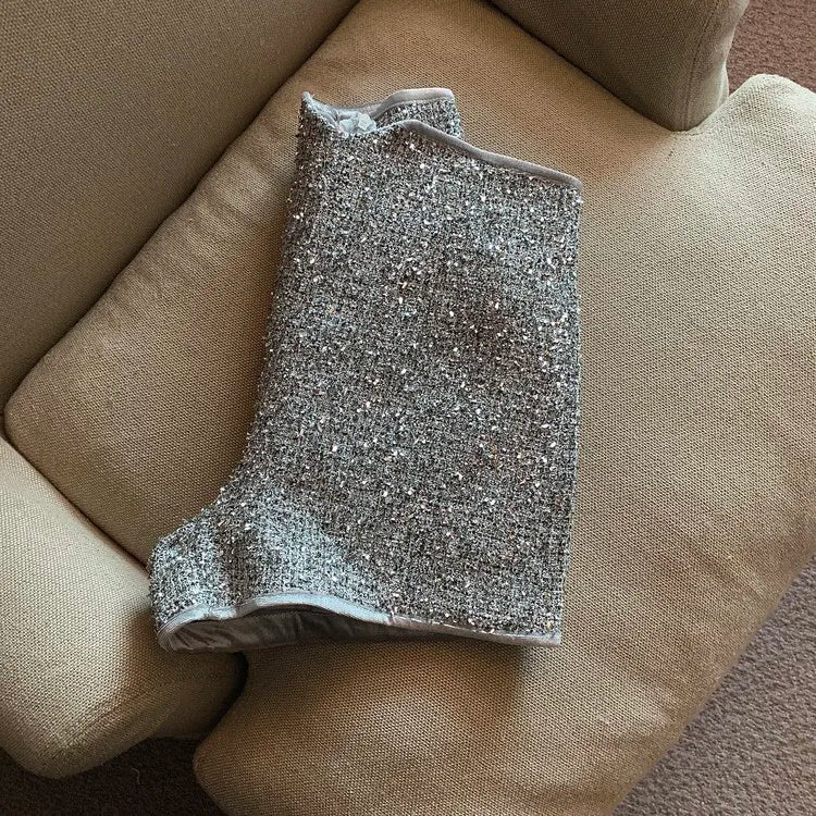 Shorts for Women Sexy High Waist Silver Sequins Short Mujer Y2k Straight Wide Leg Casual Cargo Pantalones Cortos De