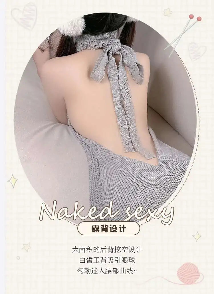 Turtleneck Sweater Mini Dress Backless Underwear Women's Sexy Uniform Dress Elegant Fashion Sweet Women 2023 New D0VL