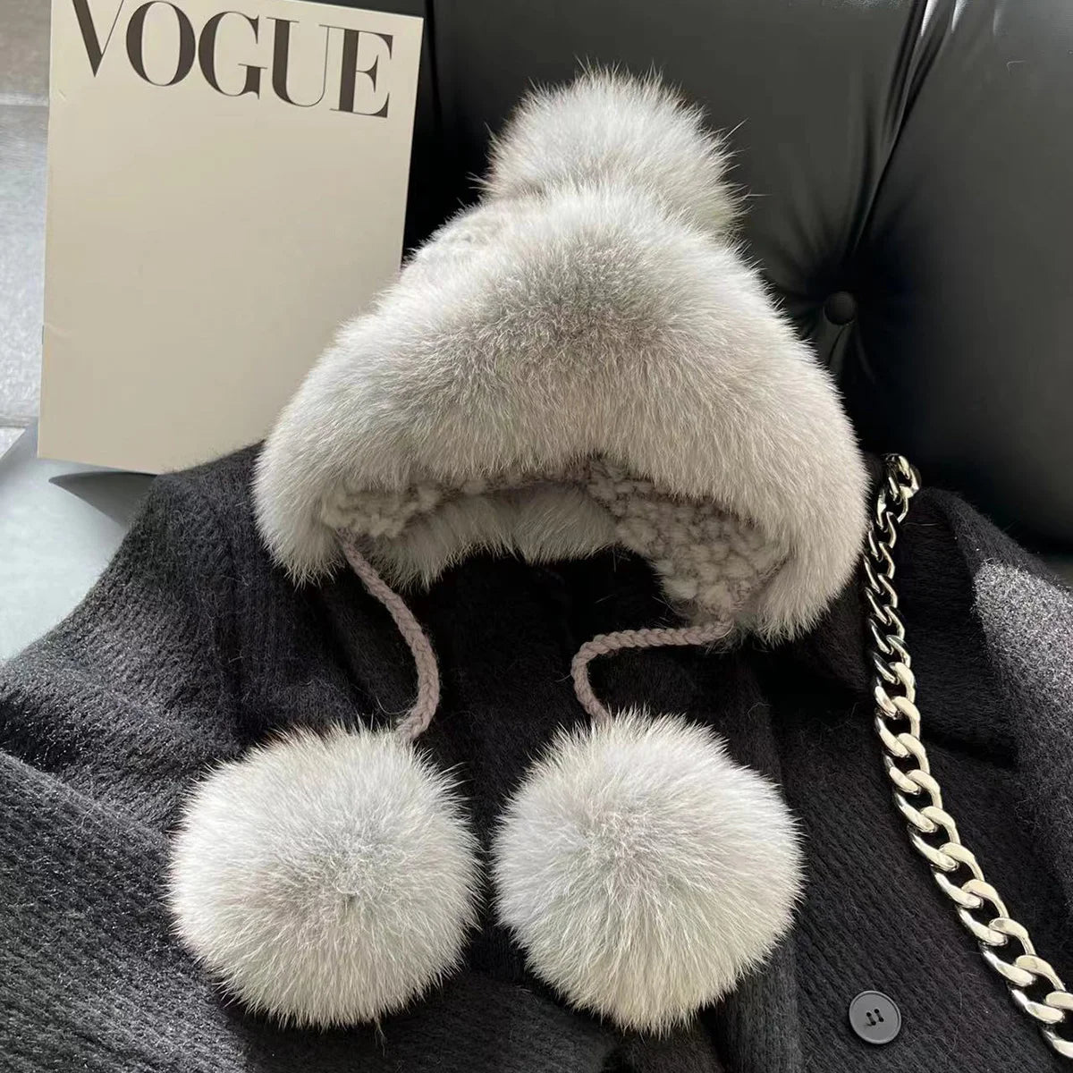 Real Mink Fur Hat For Women Winter Natural Fur Lei Feng Hat With Fox Fur Ball Thicked Ear Protection Hat Female Hand Knitted Hat