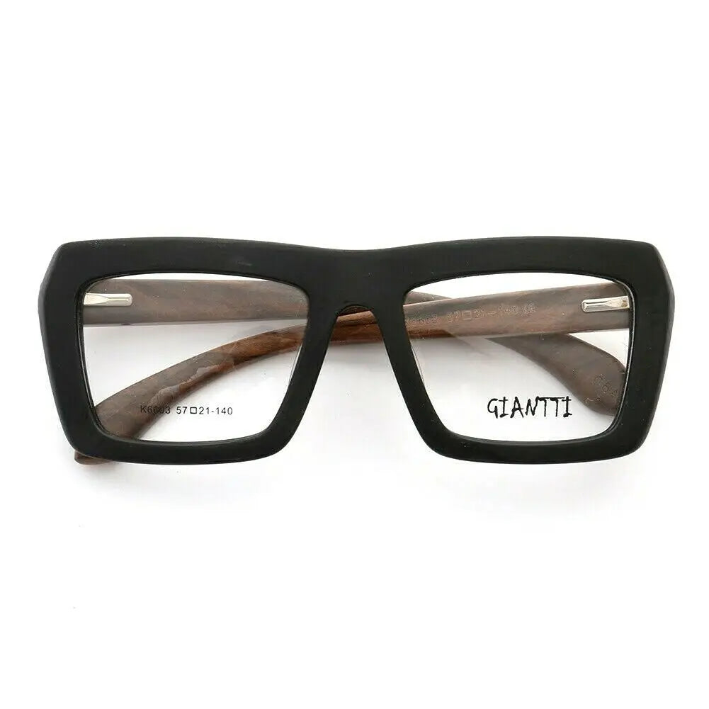 Vintage Women Wooden Glasses Frame Men Wood Eyeglass Frame Oversized Fashionable Square Retro Rx Eyewear Optical Black Spectacle